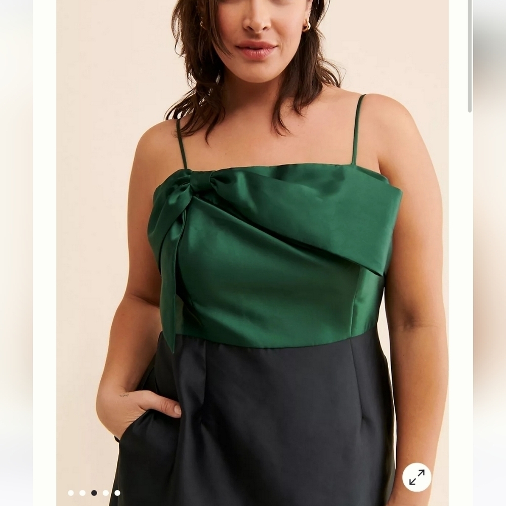 NWT Hutch For Free People Serena Bow Mini Dress 20W Green Black - Picture 2 of 12